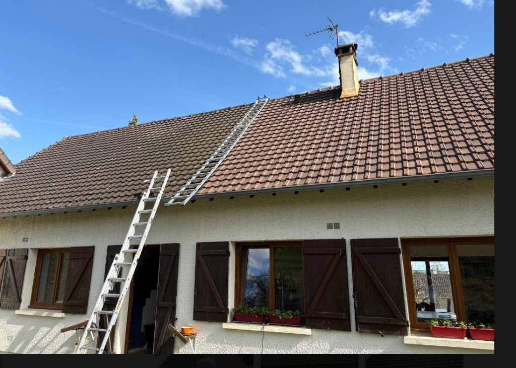 Démoussage de toiture avant / après – tuiles mécaniques – L'Eco-Renov Loiret (45)