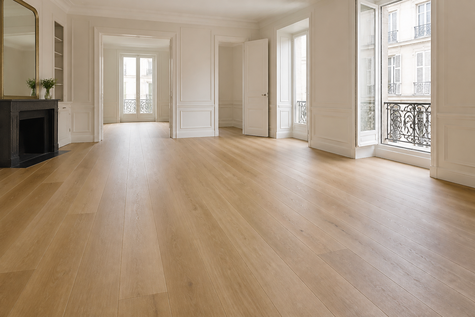 Pose de parquet vinyle PVC teinte chêne avec plinthes assorties dans un pavillon du Loiret (45)